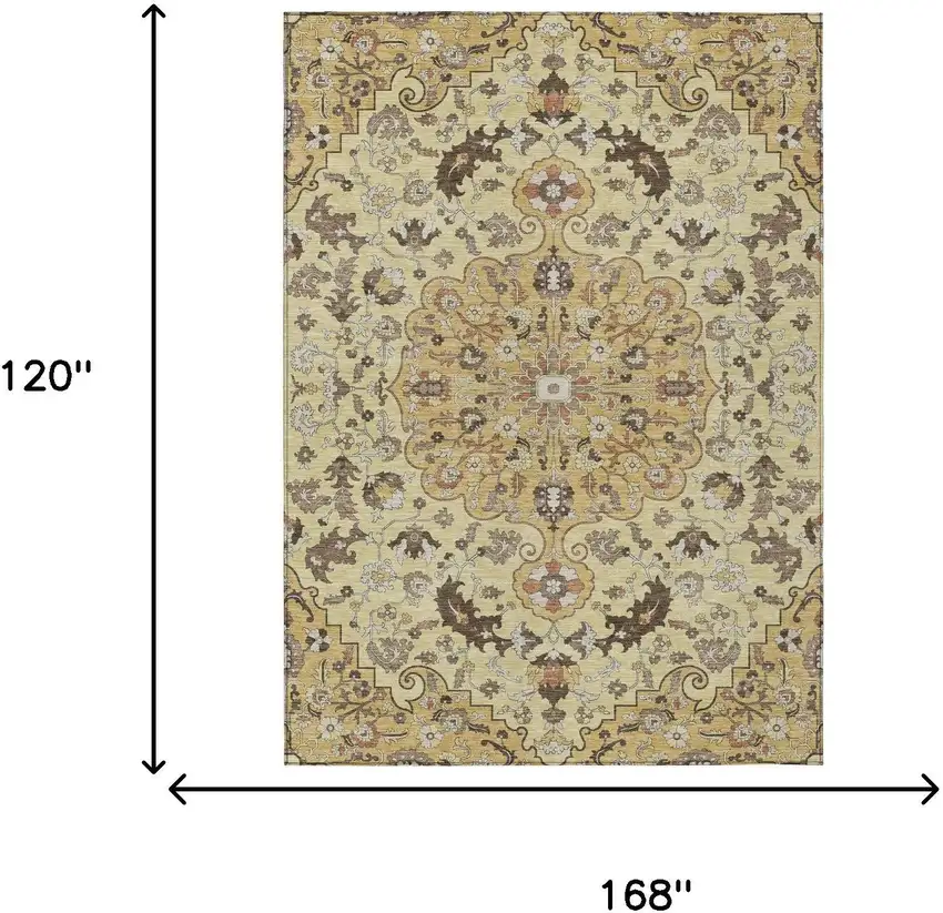 Gold And Copper Floral Medallion Washable Indoor Outdoor Area Rug Photo 7