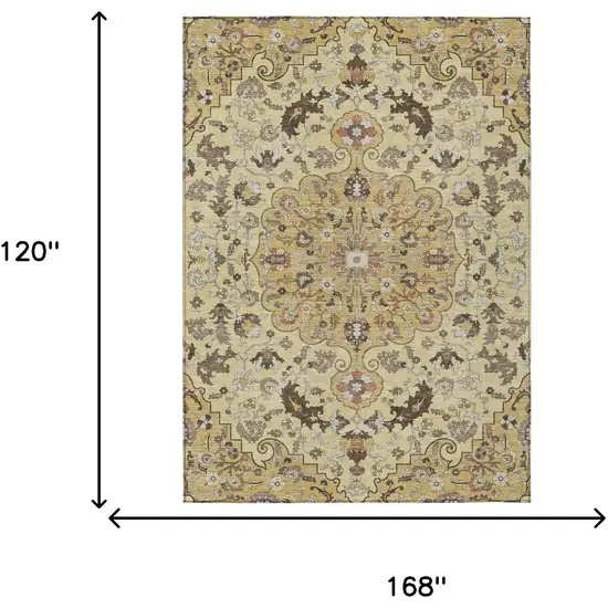 Gold And Copper Floral Medallion Washable Indoor Outdoor Area Rug Photo 7