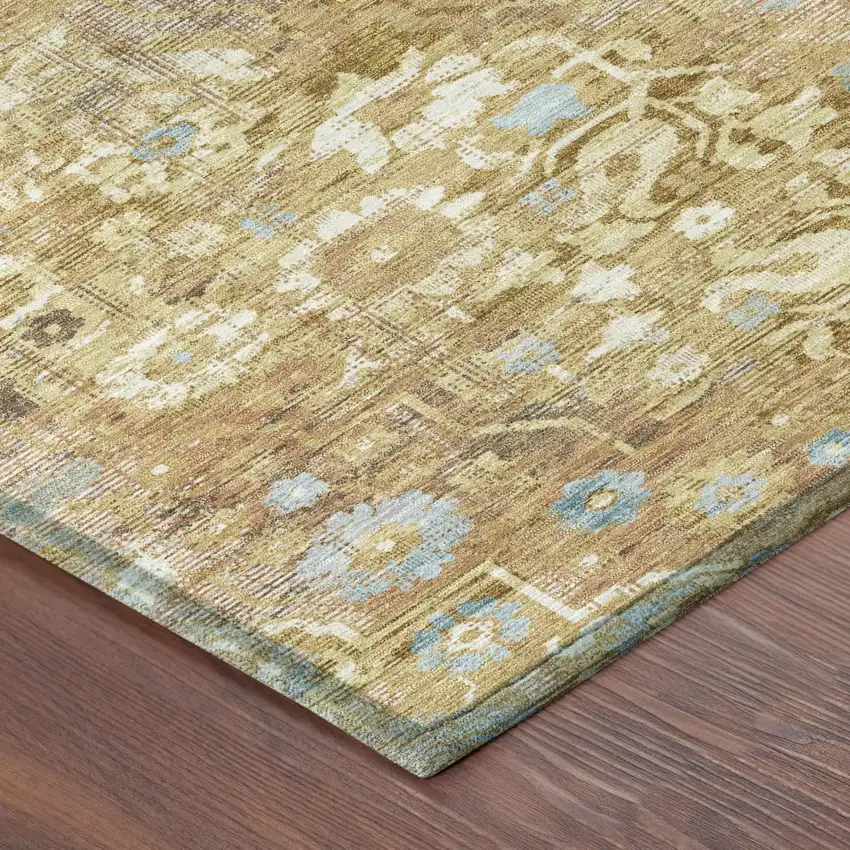Gold And Copper Floral Medallion Washable Indoor Outdoor Area Rug Photo 3