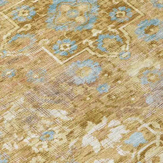 Gold And Copper Floral Medallion Washable Indoor Outdoor Area Rug Photo 4