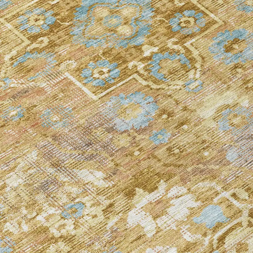 Gold And Copper Floral Medallion Washable Indoor Outdoor Area Rug Photo 4