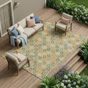 Photo of Gold And Copper Floral Washable Indoor Outdoor Area Rug