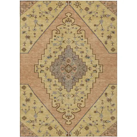 Gold And Copper Geometric Washable Indoor Outdoor Area Rug Photo 1