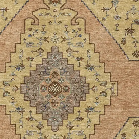 Gold And Copper Geometric Washable Indoor Outdoor Area Rug Photo 2