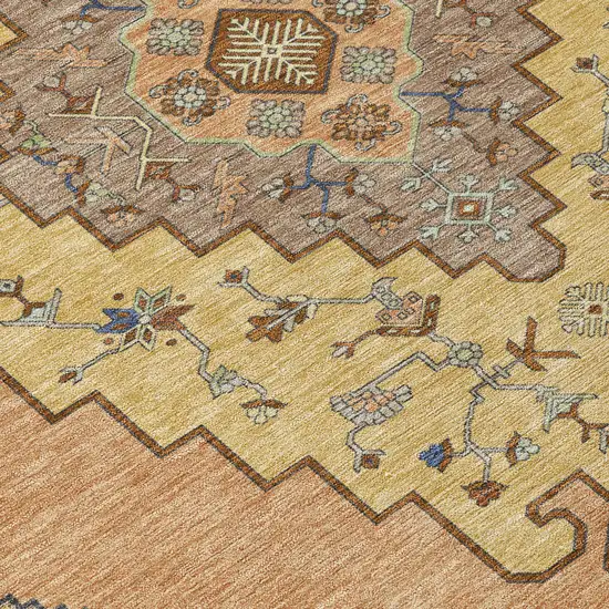 Gold And Copper Geometric Washable Indoor Outdoor Area Rug Photo 9