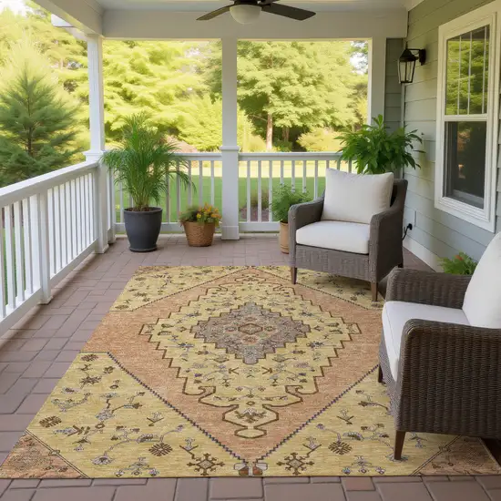 Gold And Copper Geometric Washable Indoor Outdoor Area Rug Photo 4