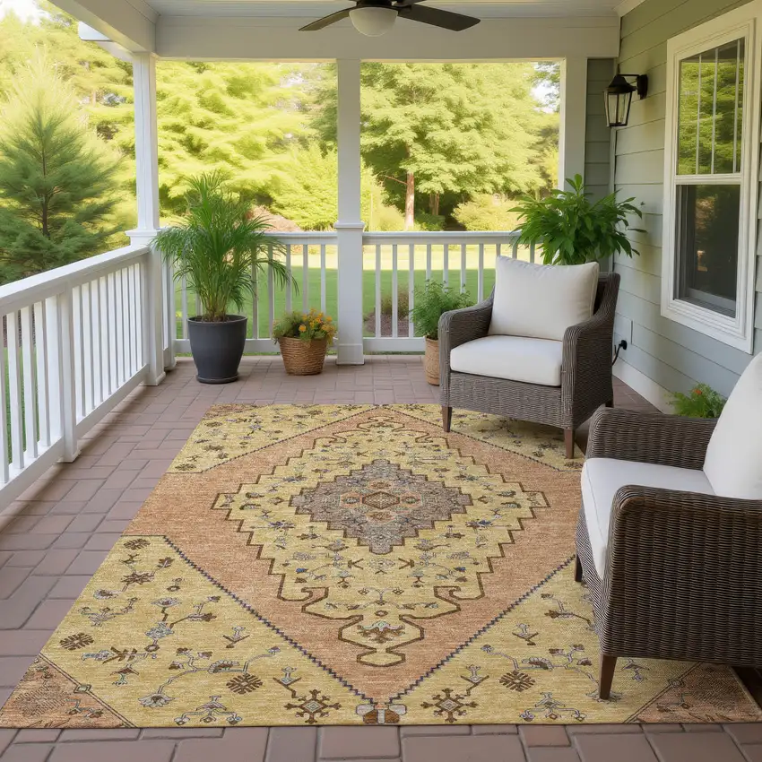 Gold And Copper Geometric Washable Indoor Outdoor Area Rug Photo 4