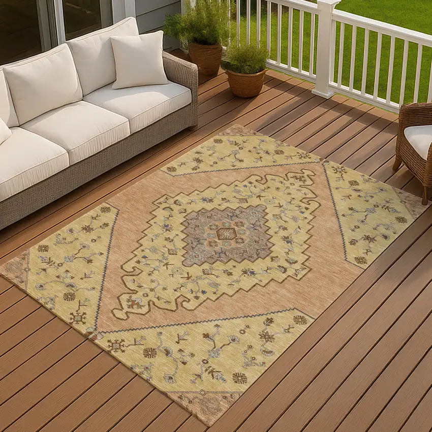 Gold And Copper Geometric Washable Indoor Outdoor Area Rug Photo 7