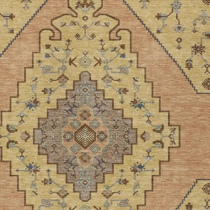 Gold And Copper Geometric Washable Indoor Outdoor Area Rug Photo 2