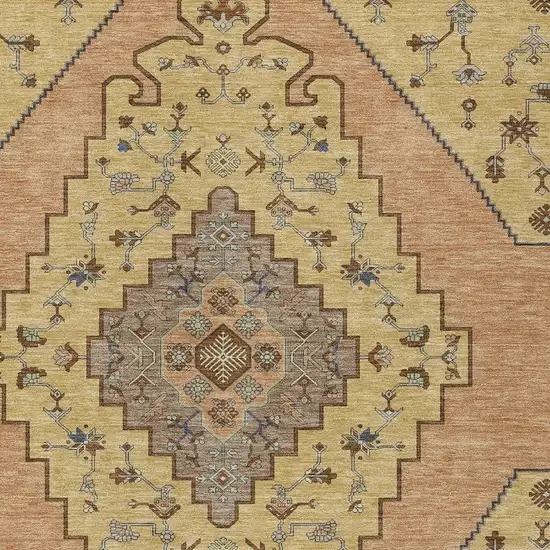 Gold And Copper Geometric Washable Indoor Outdoor Area Rug Photo 2