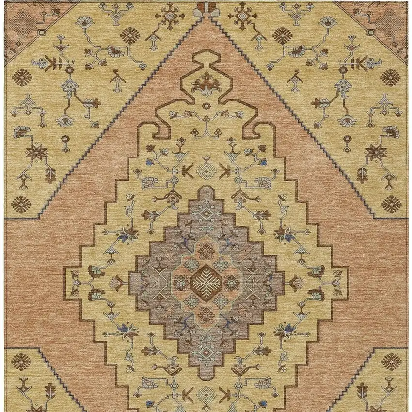 Gold And Copper Geometric Washable Indoor Outdoor Area Rug Photo 3