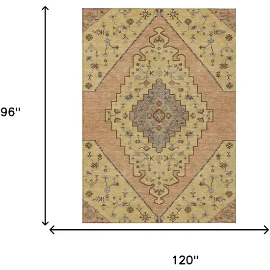 Gold And Copper Geometric Washable Indoor Outdoor Area Rug Photo 6