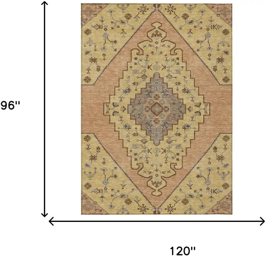 Gold And Copper Geometric Washable Indoor Outdoor Area Rug Photo 6