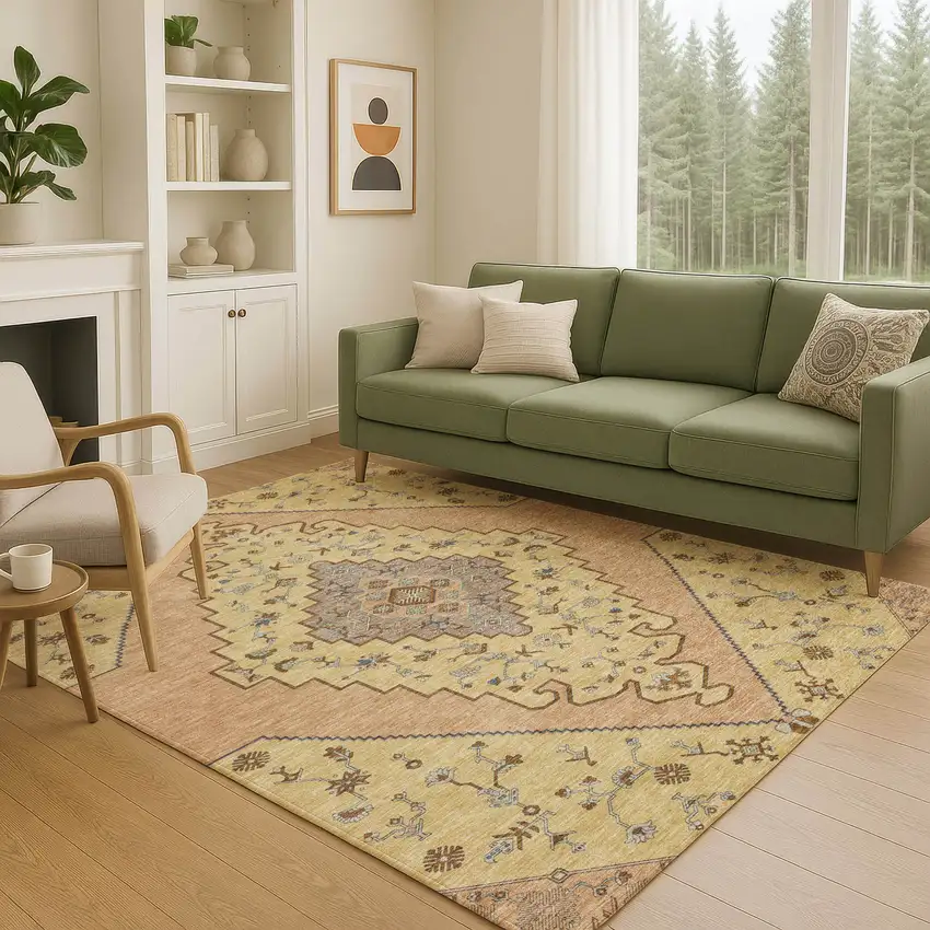 Gold And Copper Geometric Washable Indoor Outdoor Area Rug Photo 5