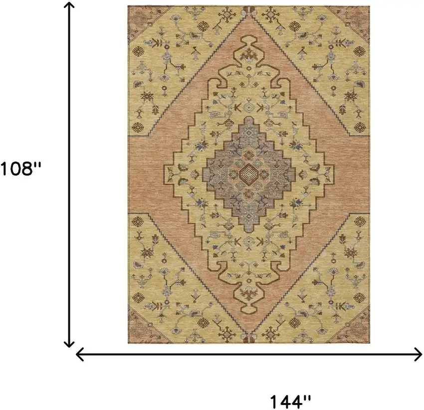 Gold And Copper Geometric Washable Indoor Outdoor Area Rug Photo 6