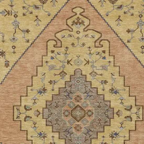 Gold And Copper Geometric Washable Indoor Outdoor Area Rug Photo 2