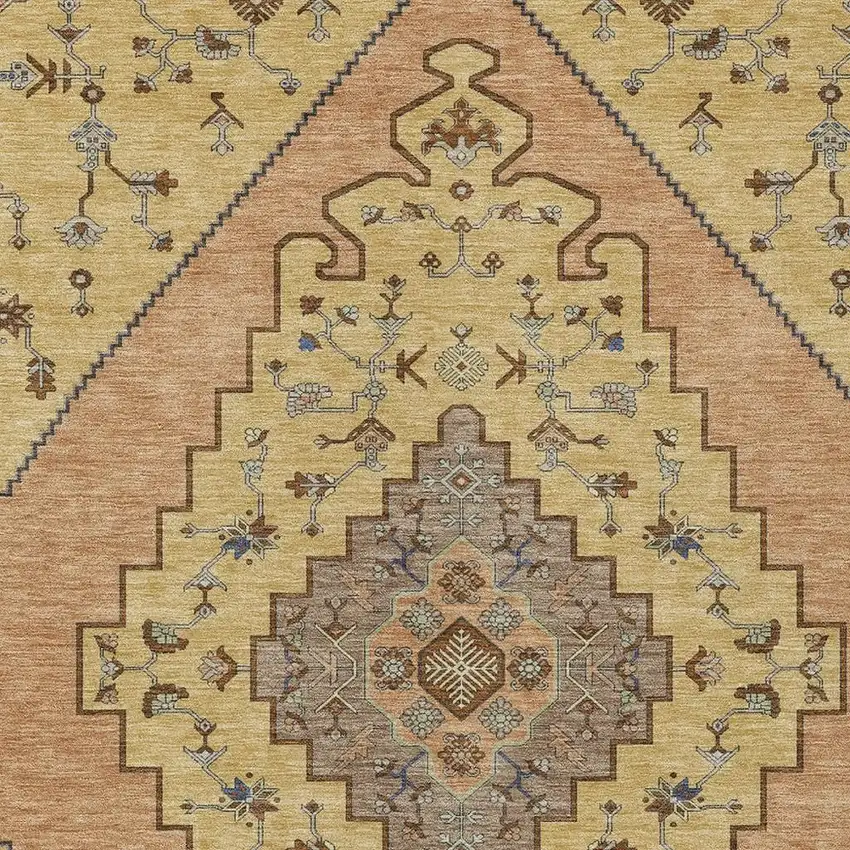 Gold And Copper Geometric Washable Indoor Outdoor Area Rug Photo 2