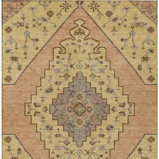 Gold And Copper Geometric Washable Indoor Outdoor Area Rug Photo 2