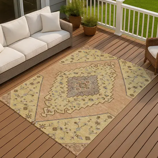 Gold And Copper Geometric Washable Indoor Outdoor Area Rug Photo 7