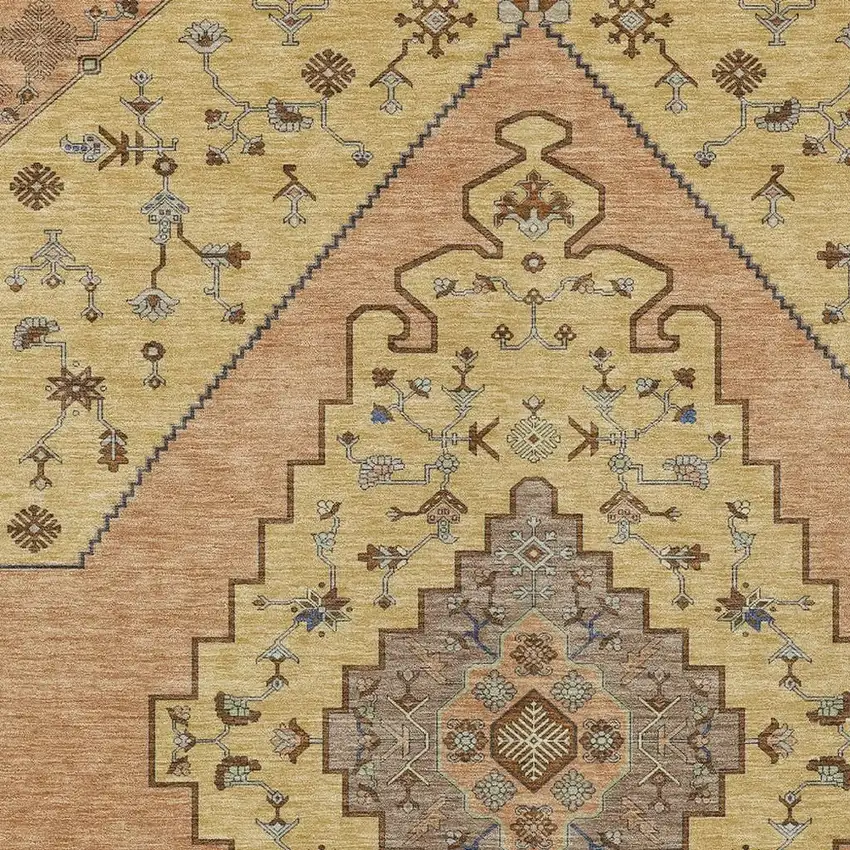 Gold And Copper Geometric Washable Indoor Outdoor Area Rug Photo 3