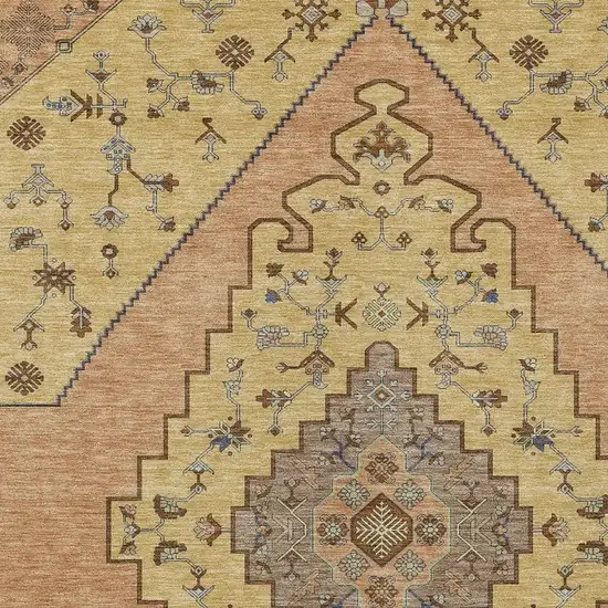 Gold And Copper Geometric Washable Indoor Outdoor Area Rug Photo 3