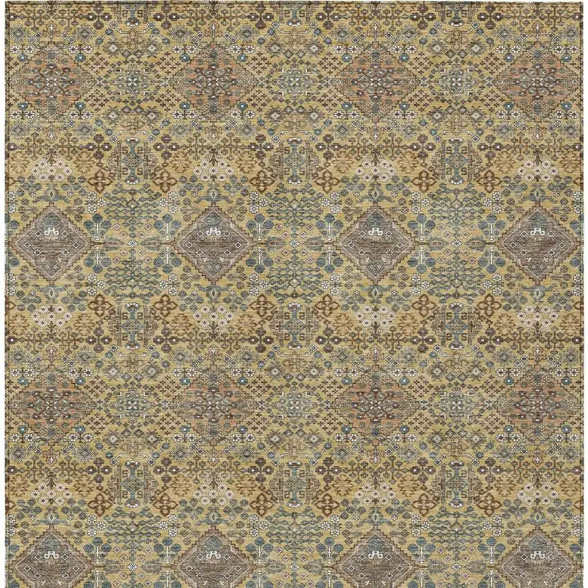 Gold And Copper Geometric Washable Indoor Outdoor Area Rug Photo 3