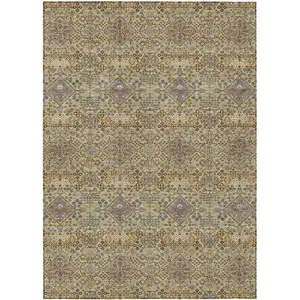 Photo of Gold And Copper Geometric Washable Indoor Outdoor Area Rug