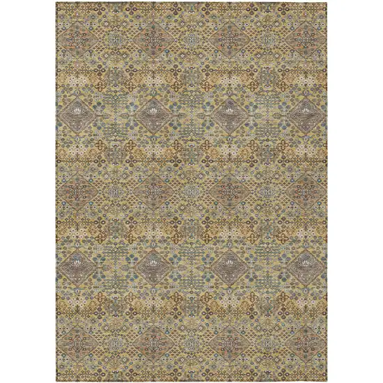 Gold And Copper Geometric Washable Indoor Outdoor Area Rug Photo 1