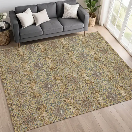 Gold And Copper Geometric Washable Indoor Outdoor Area Rug Photo 6