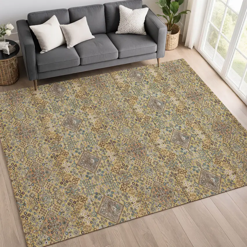 Gold And Copper Geometric Washable Indoor Outdoor Area Rug Photo 6