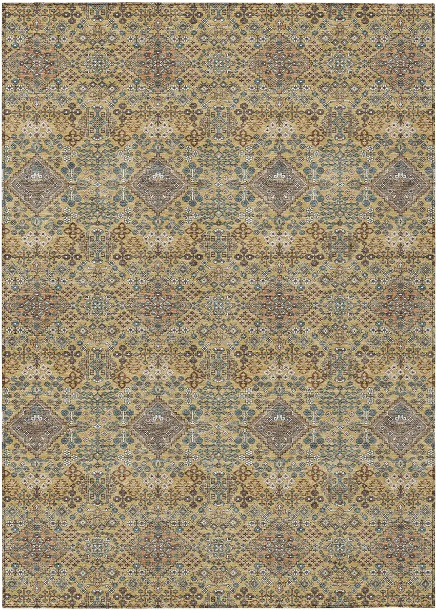 Gold And Copper Geometric Washable Indoor Outdoor Area Rug Photo 1