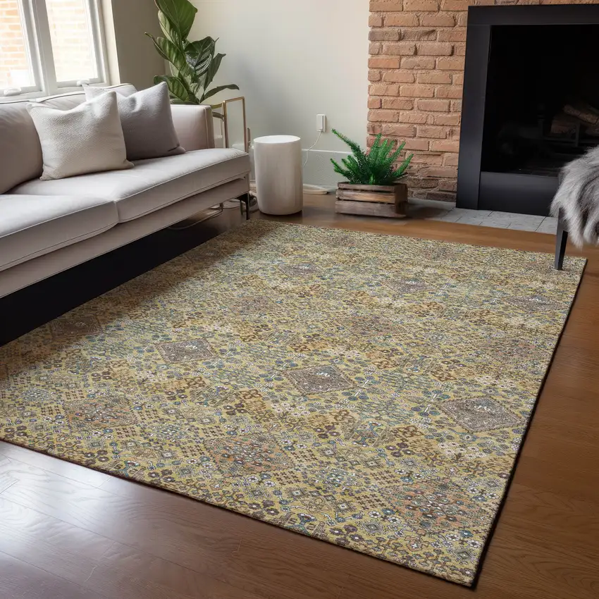 Gold And Copper Geometric Washable Indoor Outdoor Area Rug Photo 5