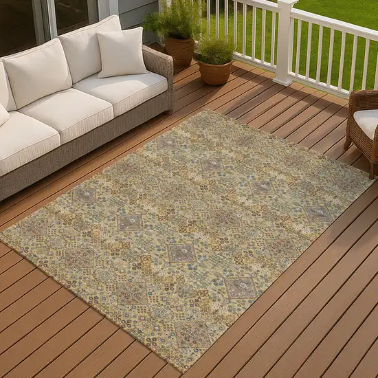 Gold And Copper Geometric Washable Indoor Outdoor Area Rug Photo 7