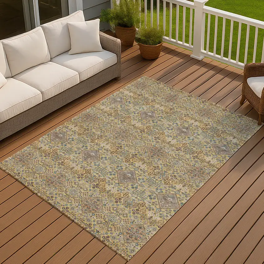 Gold And Copper Geometric Washable Indoor Outdoor Area Rug Photo 7