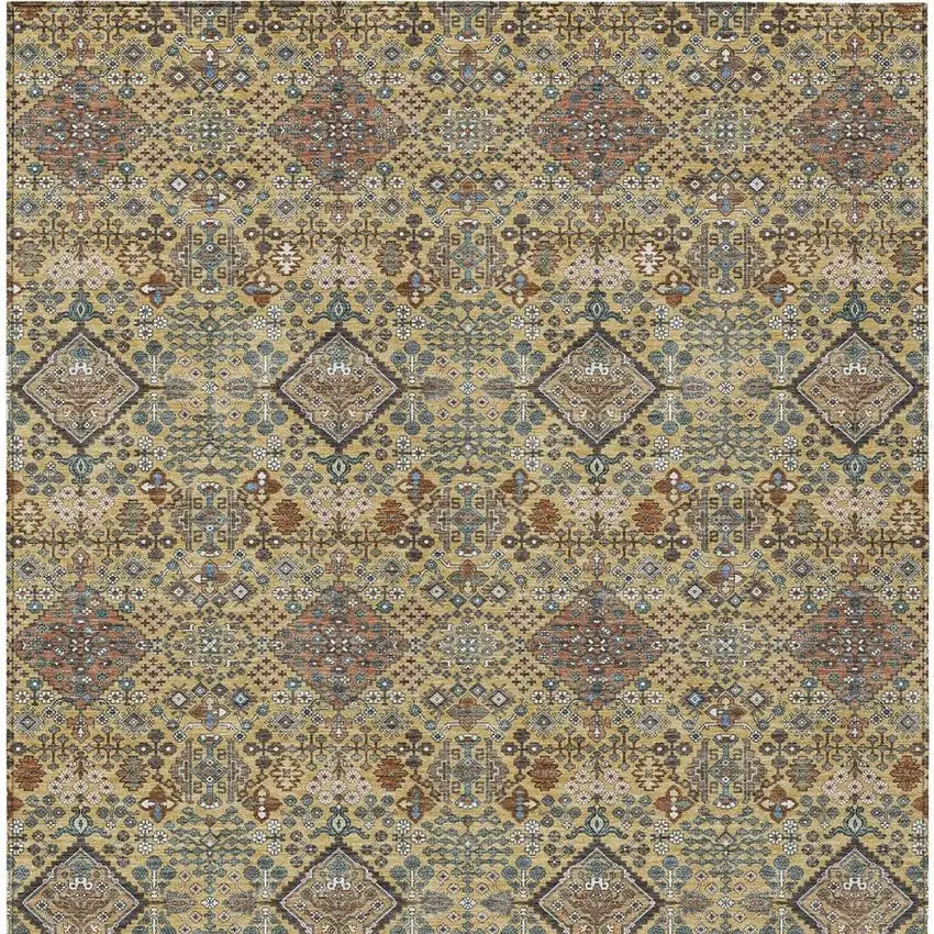 Gold And Copper Geometric Washable Indoor Outdoor Area Rug Photo 3