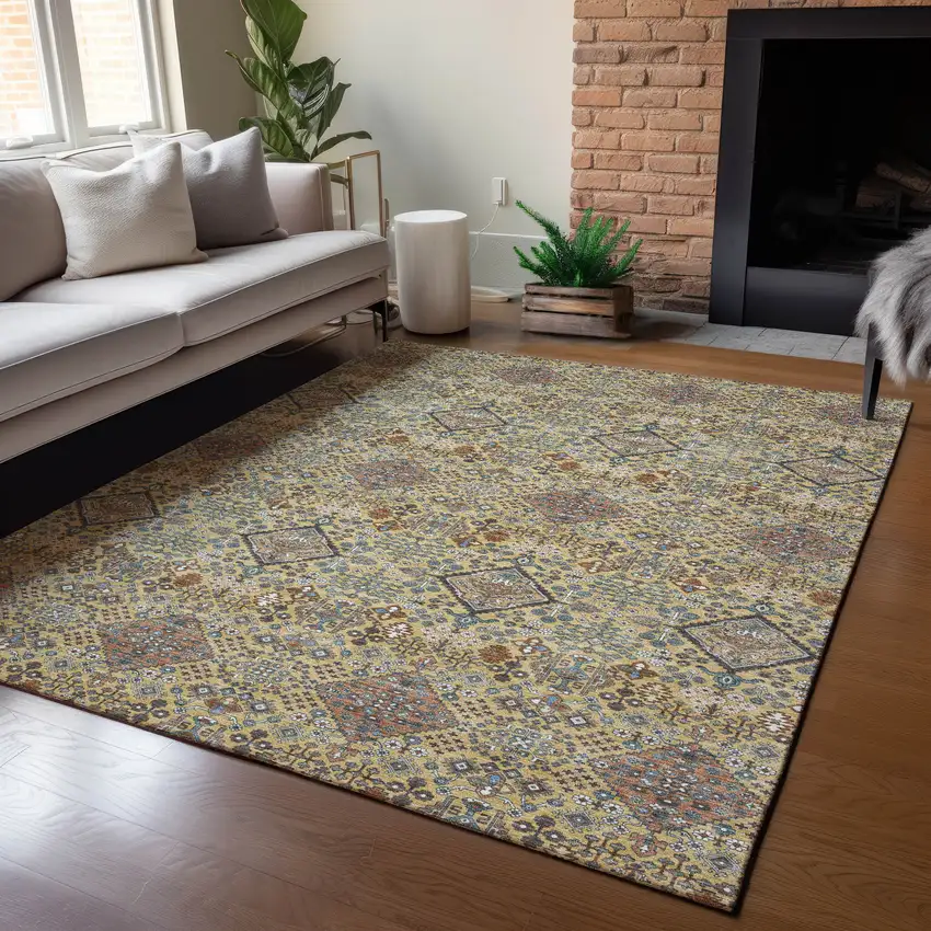 Gold And Copper Geometric Washable Indoor Outdoor Area Rug Photo 5