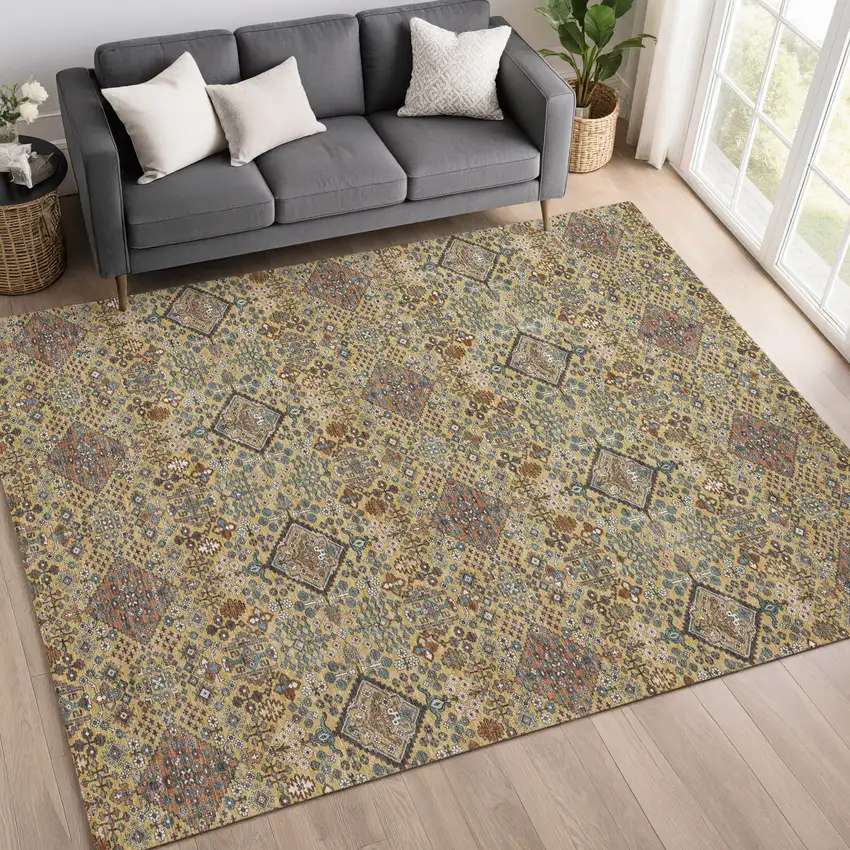 Gold And Copper Geometric Washable Indoor Outdoor Area Rug Photo 6