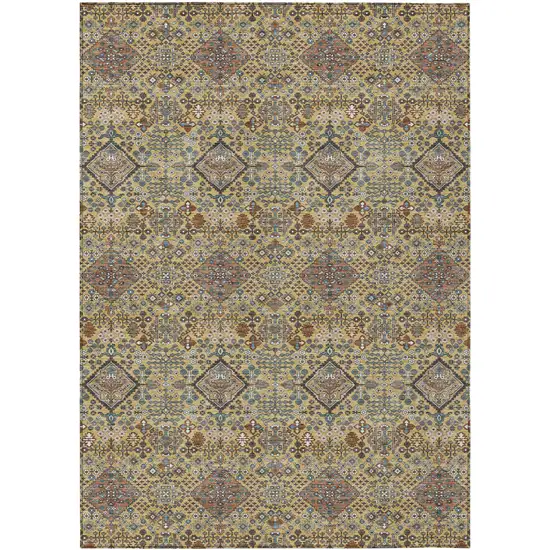 Gold And Copper Geometric Washable Indoor Outdoor Area Rug Photo 1