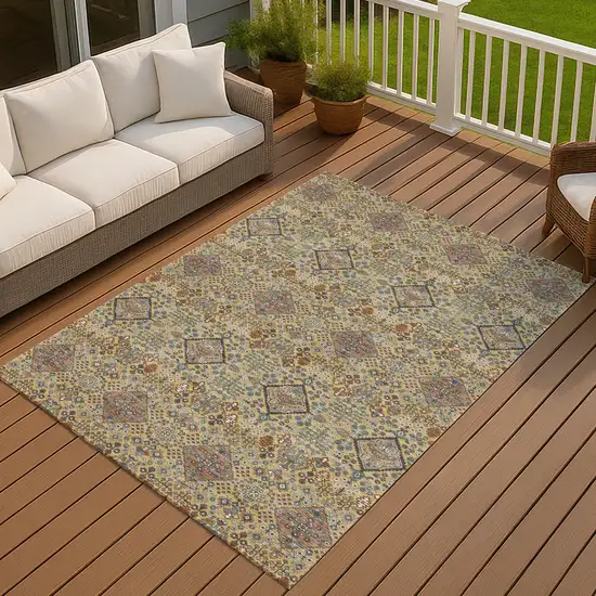 Gold And Copper Geometric Washable Indoor Outdoor Area Rug Photo 7