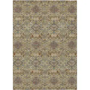 Photo of Gold And Copper Geometric Washable Indoor Outdoor Area Rug