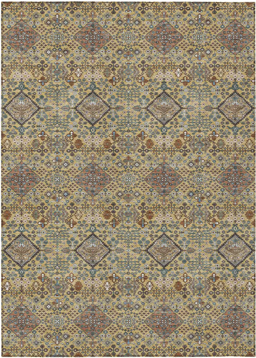 Gold And Copper Geometric Washable Indoor Outdoor Area Rug Photo 1