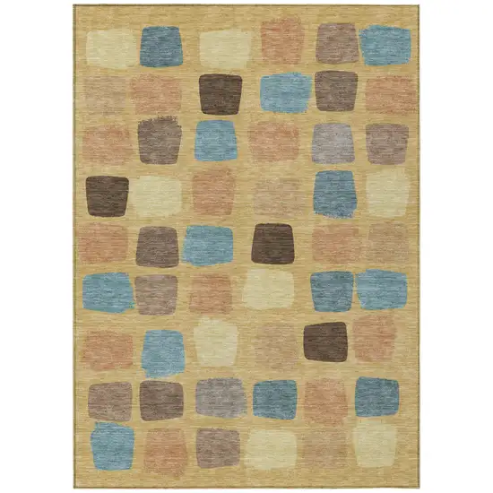 Gold And Copper Geometric Washable Indoor Outdoor Area Rug Photo 2