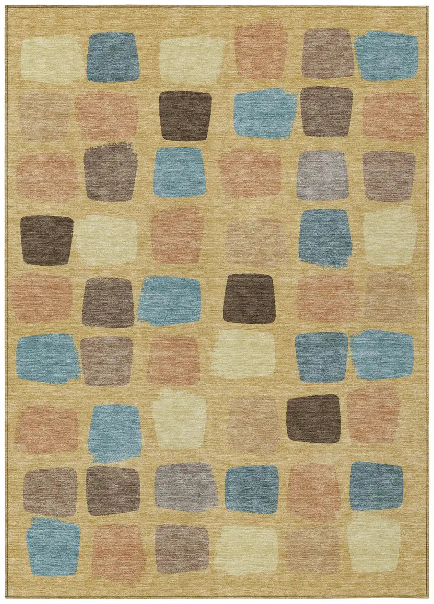 Gold And Copper Geometric Washable Indoor Outdoor Area Rug Photo 2