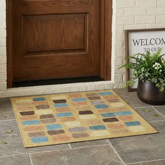Gold And Copper Geometric Washable Indoor Outdoor Area Rug Photo 1