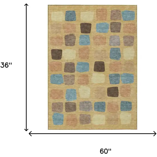 Gold And Copper Geometric Washable Indoor Outdoor Area Rug Photo 7