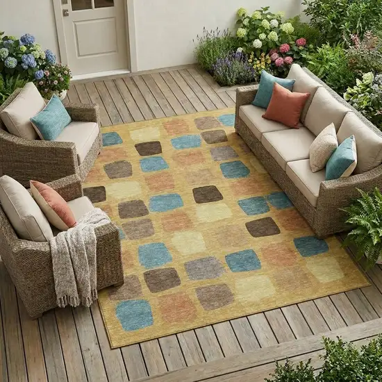 Gold And Copper Geometric Washable Indoor Outdoor Area Rug Photo 1