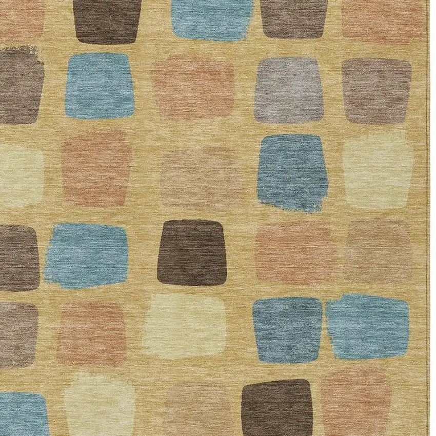Gold And Copper Geometric Washable Indoor Outdoor Area Rug Photo 3