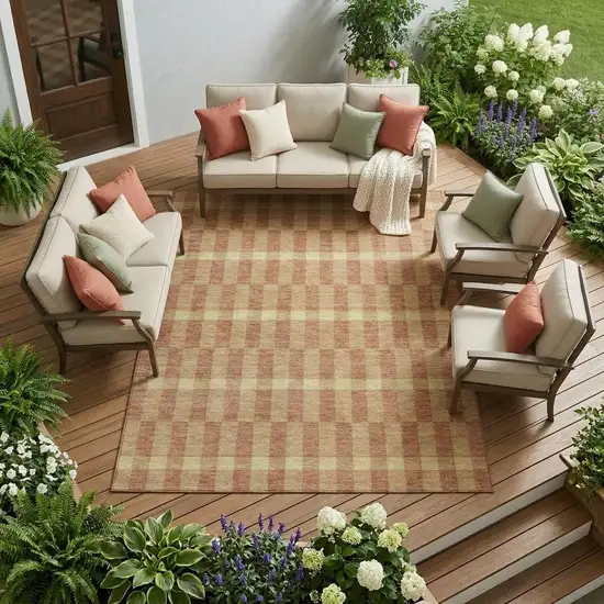 Gold And Copper Geometric Washable Indoor Outdoor Area Rug Photo 1
