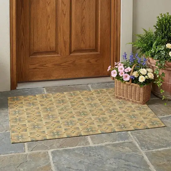 Gold And Copper Geometric Washable Indoor Outdoor Area Rug Photo 1
