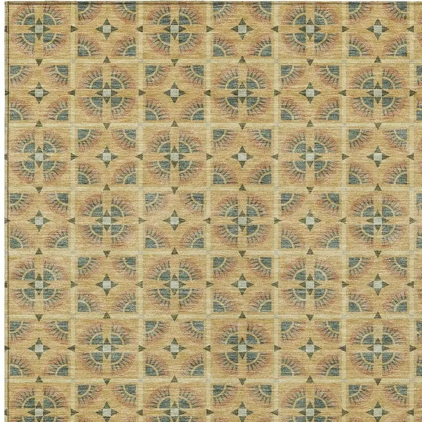Gold And Copper Geometric Washable Indoor Outdoor Area Rug Photo 3
